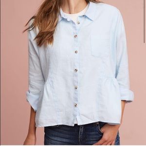 Anthro Light Blue Linen Top